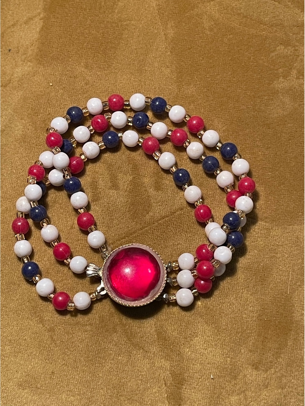 Vintage Hong Kong Red White Blue 3-Strand Bracelet